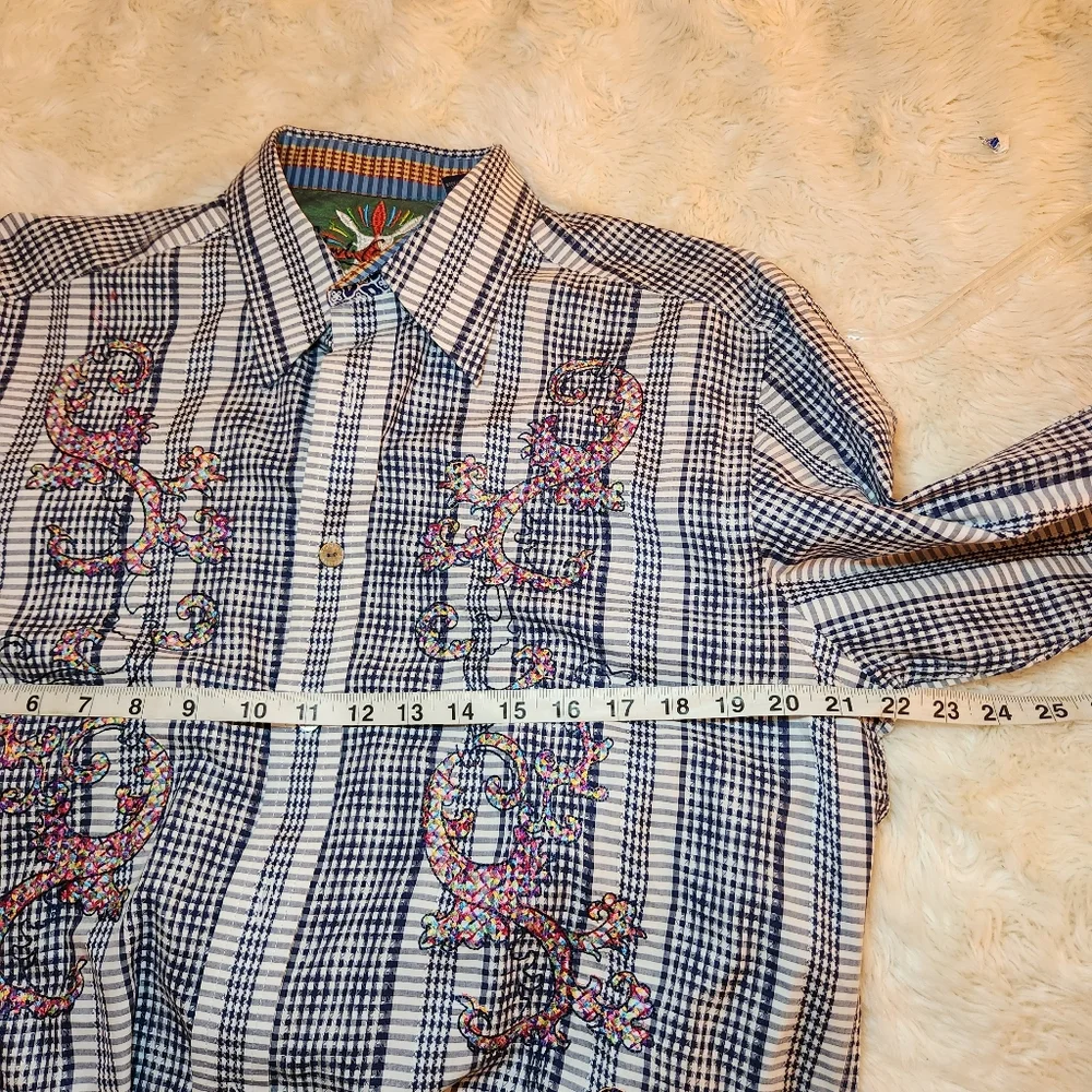 Robert Graham Plaid Embroidered Mens Shirt Suze Large - Picture 8 of 16